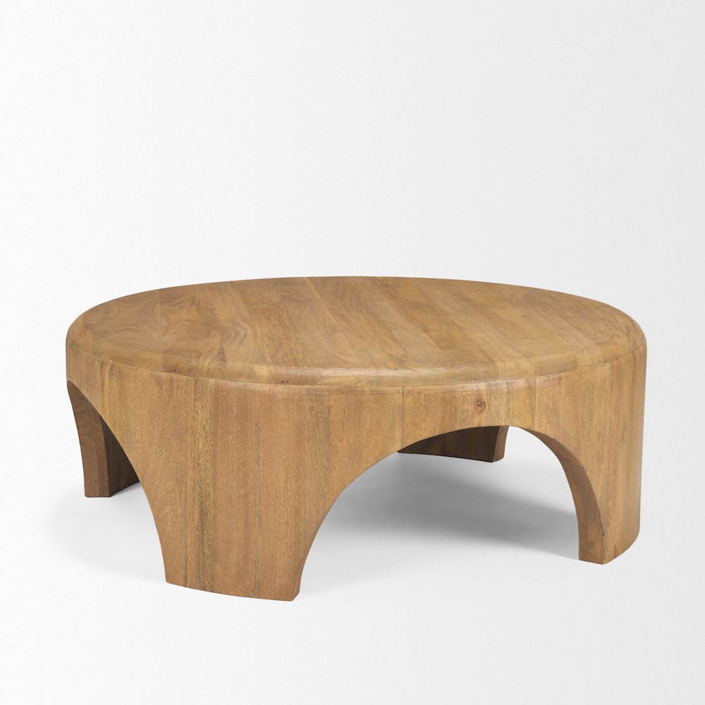 Round Light Brown Woodarched Legs Coffee Table. Picture 9