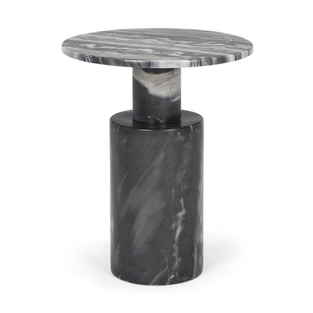 Solid Dark Gray Marble Pedestal Accent Table. Picture 1
