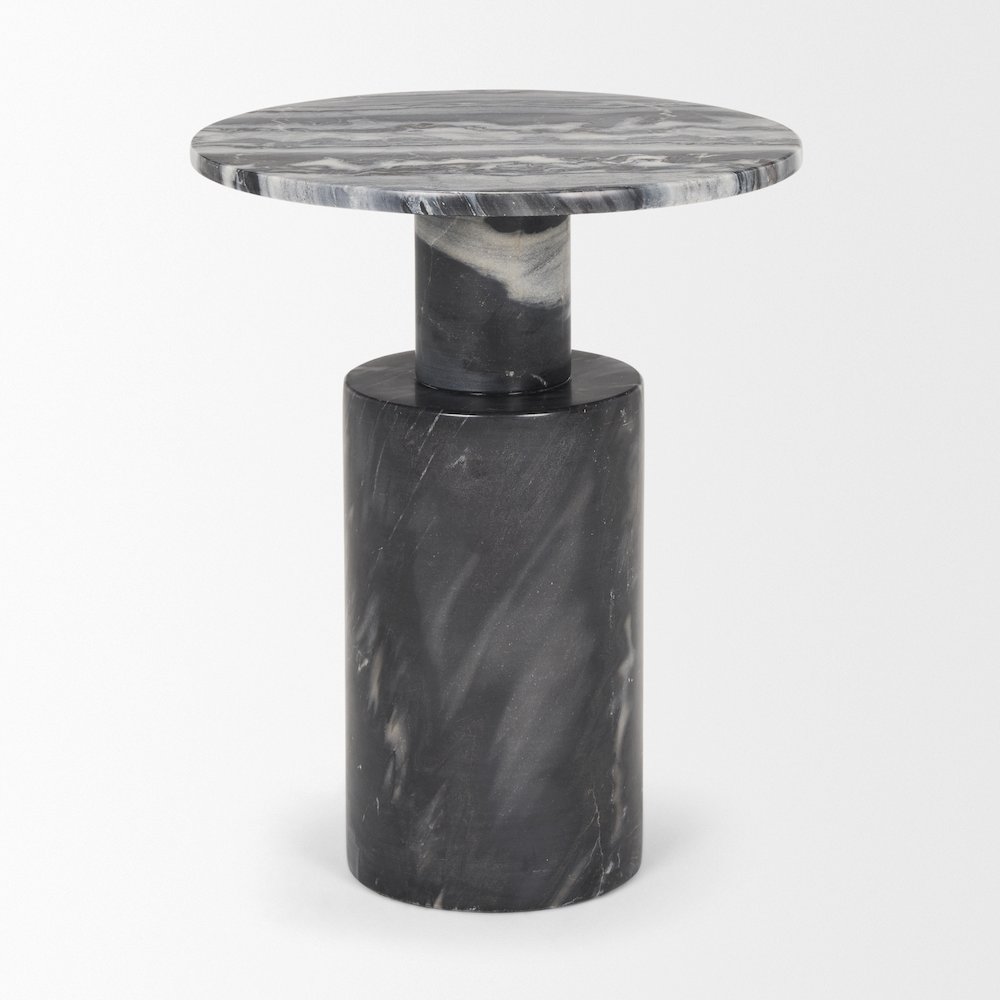 Solid Dark Gray Marble Pedestal Accent Table. Picture 4