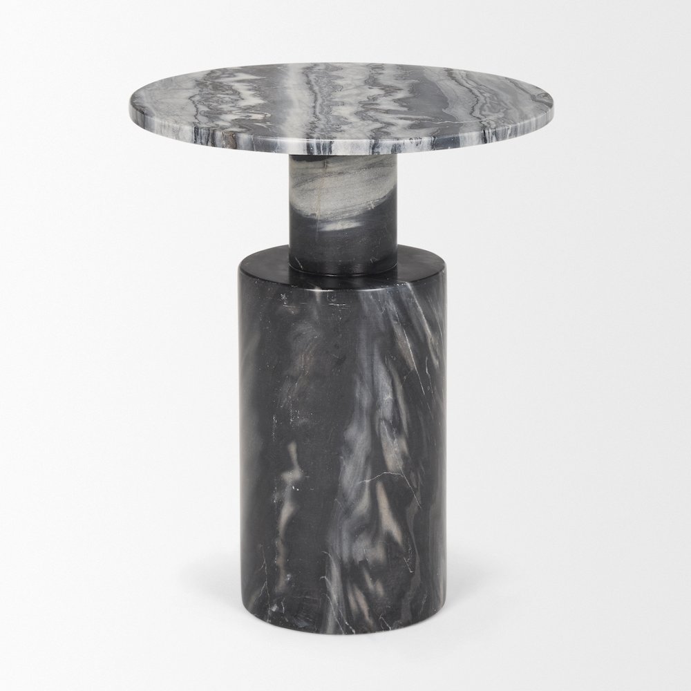 Solid Dark Gray Marble Pedestal Accent Table. Picture 5