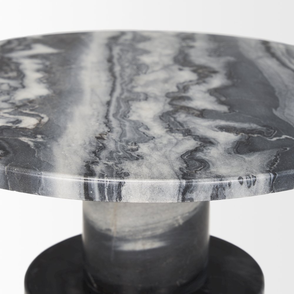 Solid Dark Gray Marble Pedestal Accent Table. Picture 6