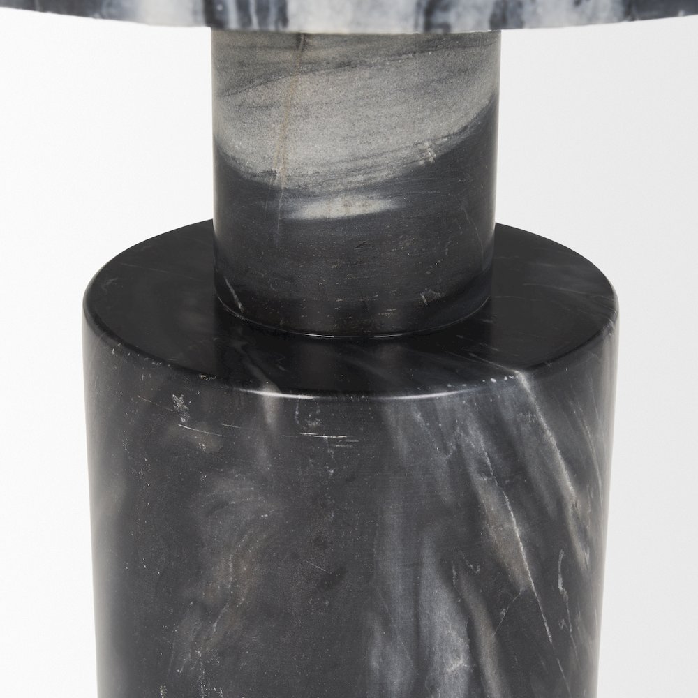 Solid Dark Gray Marble Pedestal Accent Table. Picture 7