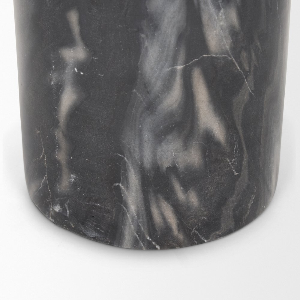 Solid Dark Gray Marble Pedestal Accent Table. Picture 8
