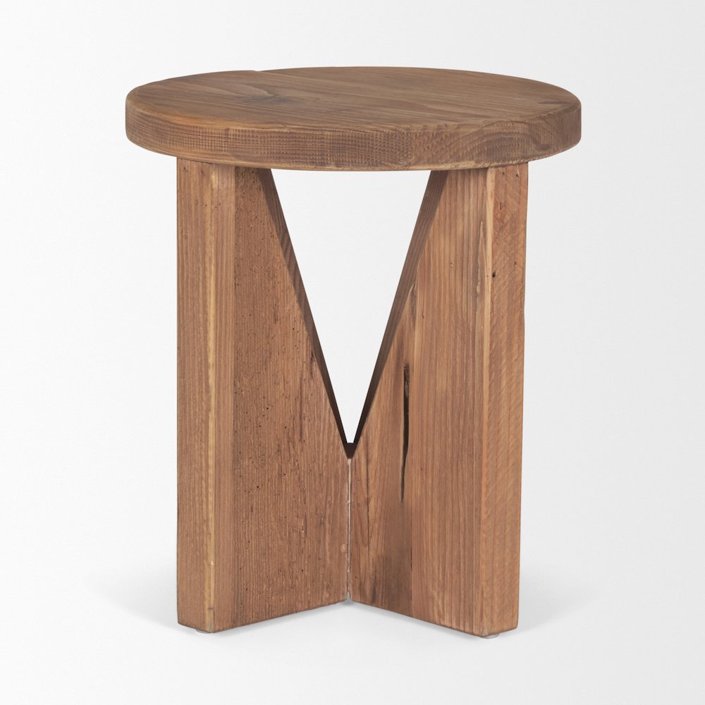 Tahlia Round Natural Brown Wood Angled Legs Stool. Picture 3