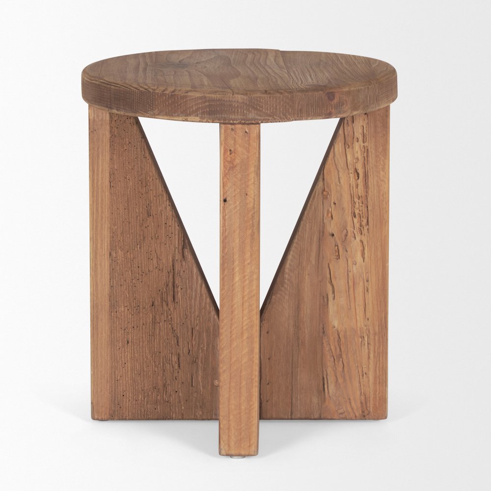 Tahlia Round Natural Brown Wood Angled Legs Stool. Picture 4
