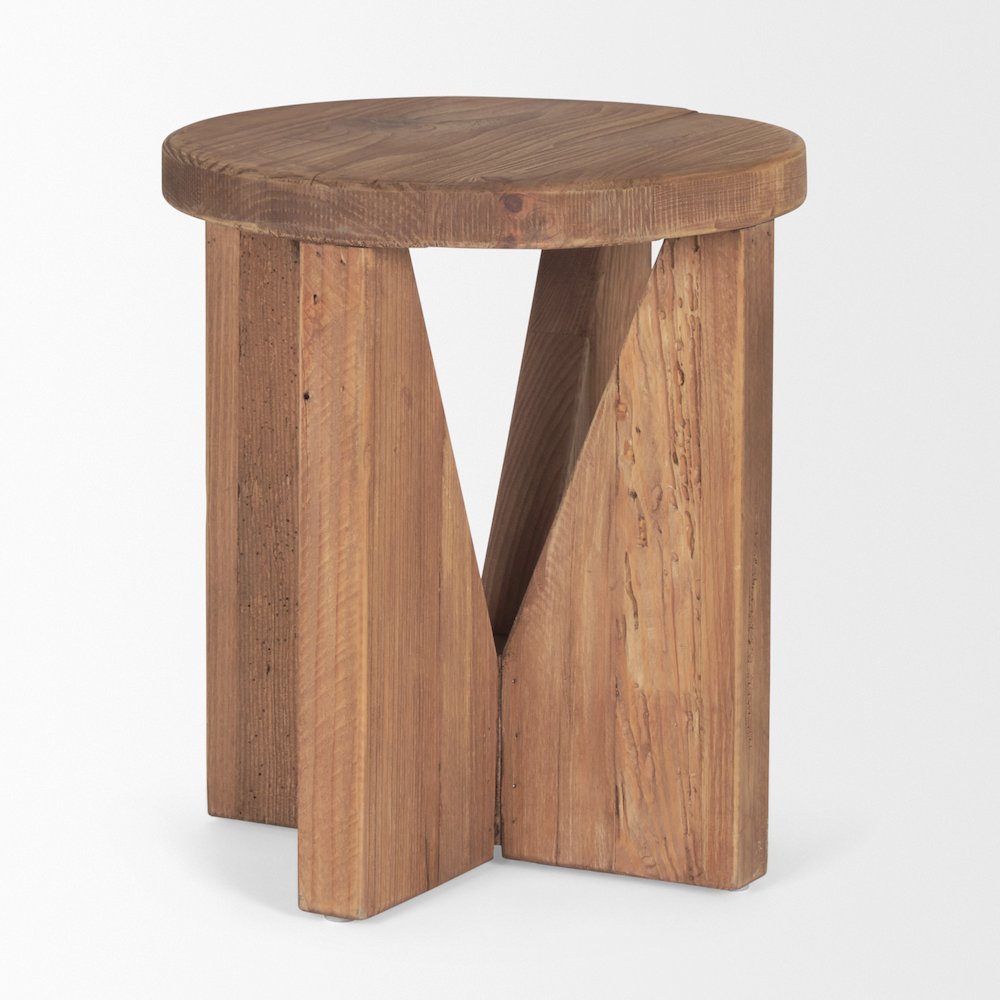 Tahlia Round Natural Brown Wood Angled Legs Stool. Picture 5