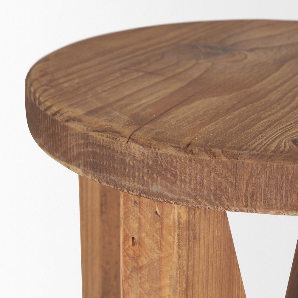 Tahlia Round Natural Brown Wood Angled Legs Stool. Picture 7