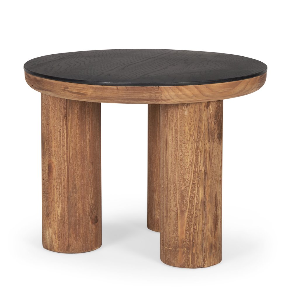 Tucson Natural Wood Round Black Oak Top Side Table. Picture 1
