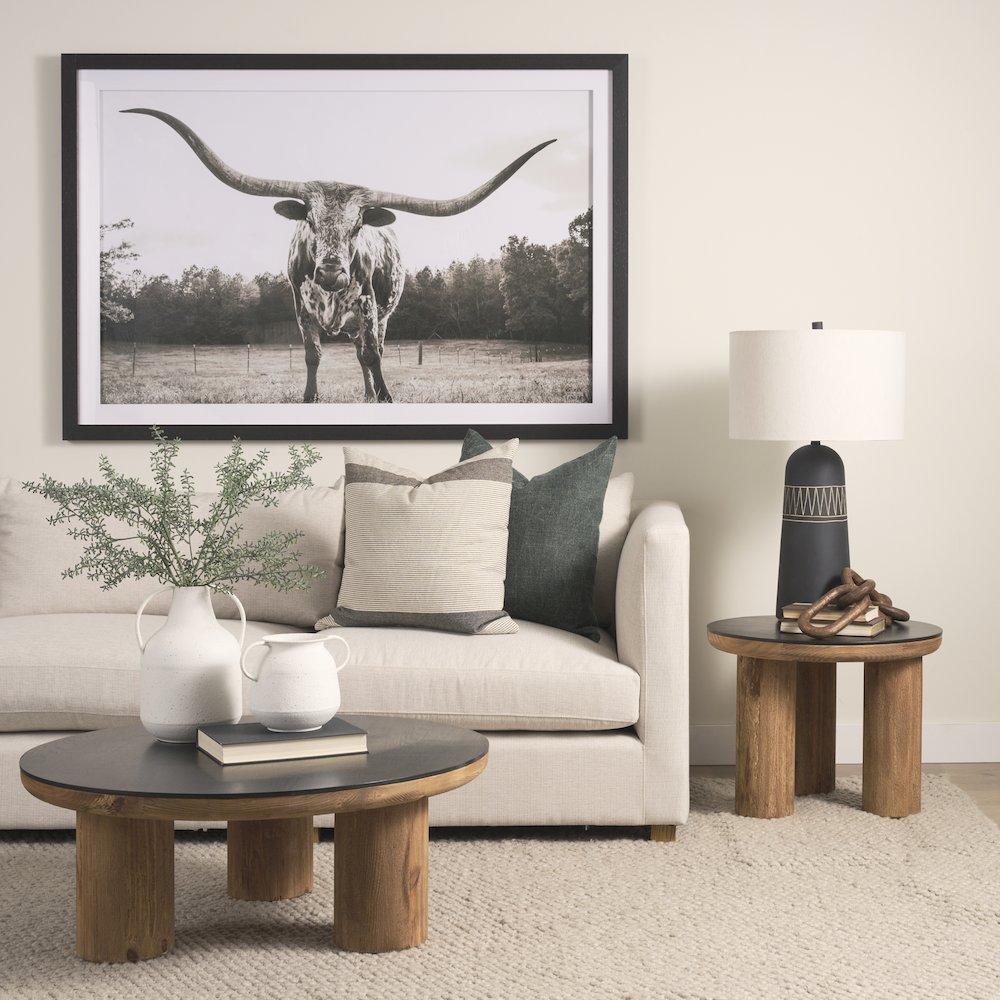 Tucson Natural Wood Round Black Oak Top Side Table. Picture 3
