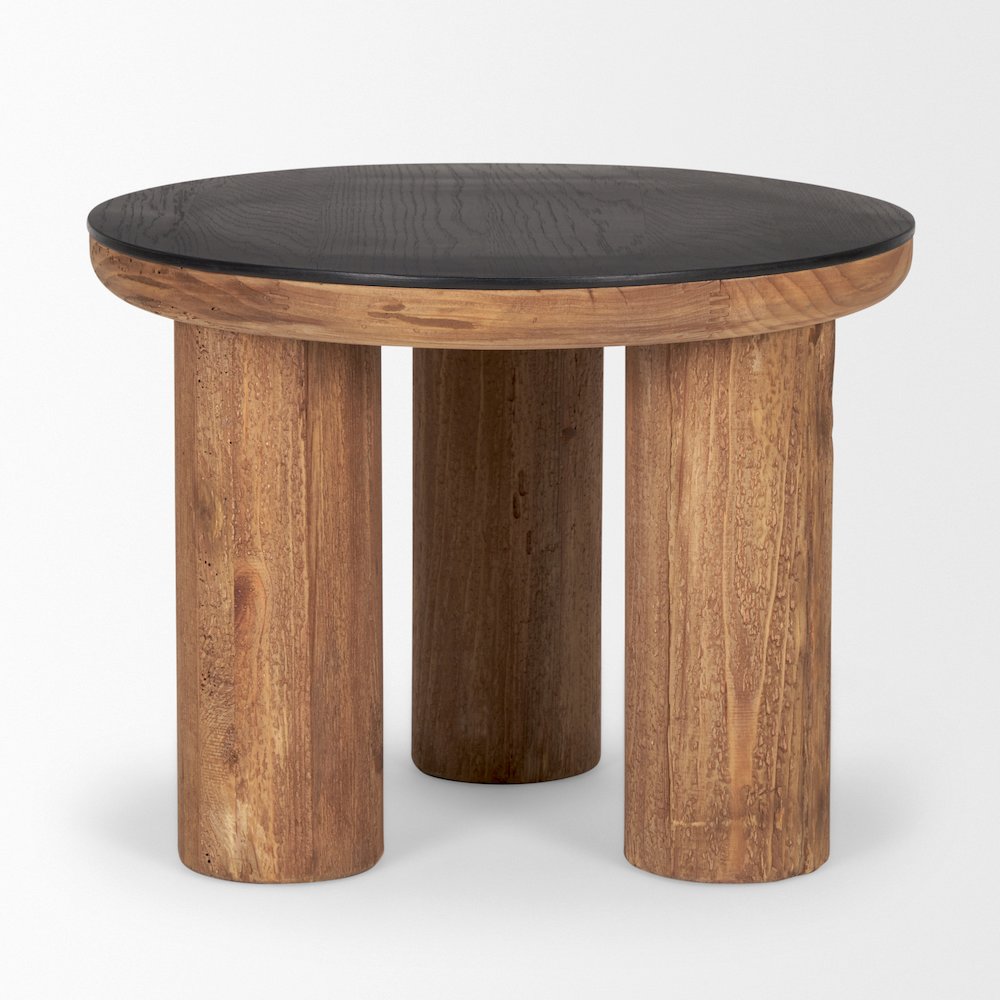 Tucson Natural Wood Round Black Oak Top Side Table. Picture 6