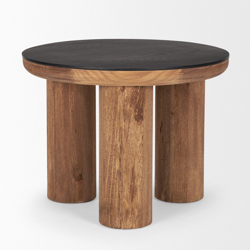 Tucson Natural Wood Round Black Oak Top Side Table. Picture 7