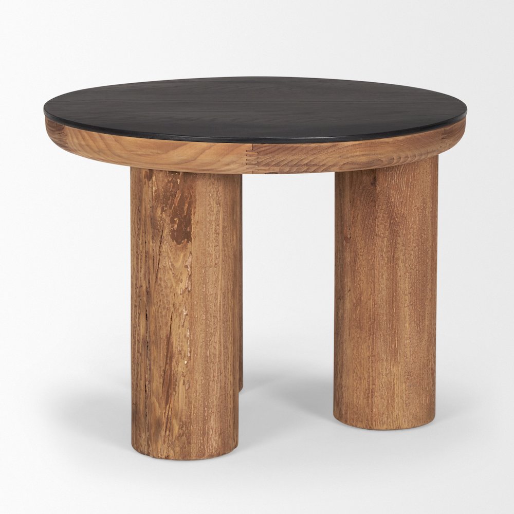 Tucson Natural Wood Round Black Oak Top Side Table. Picture 8
