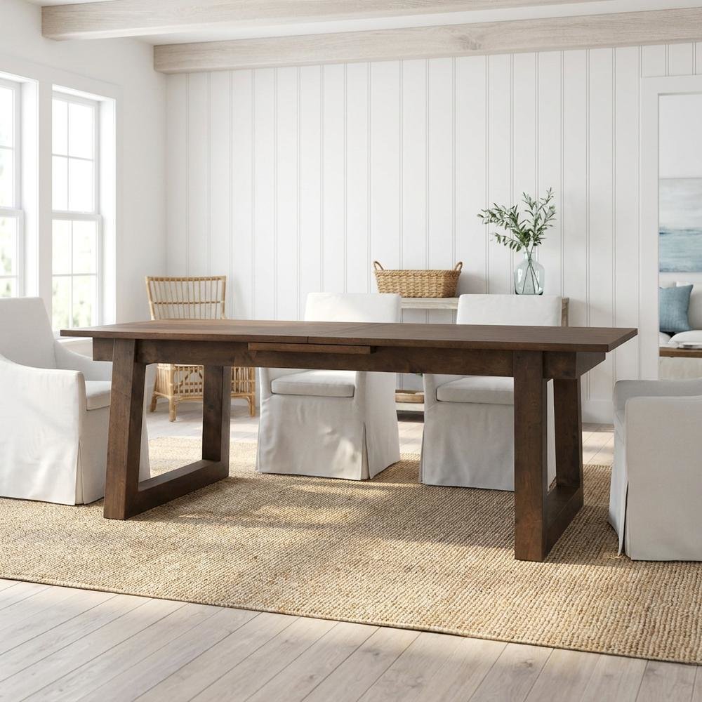 Dark Brown Extendable Dining Table with Oak and Birch Legs. Picture 2