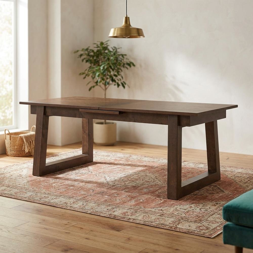 Dark Brown Extendable Dining Table with Oak and Birch Legs. Picture 3