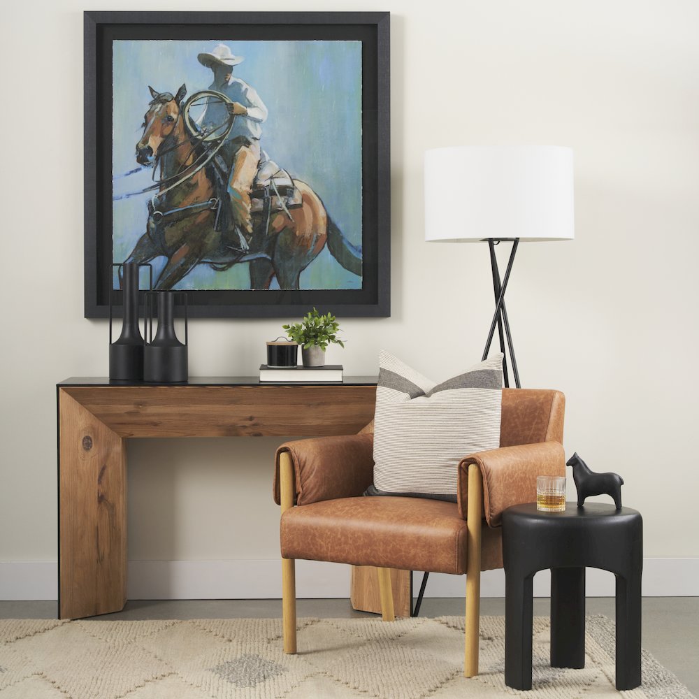 Natural Wood Black Oak Waterfall Console Table. Picture 4
