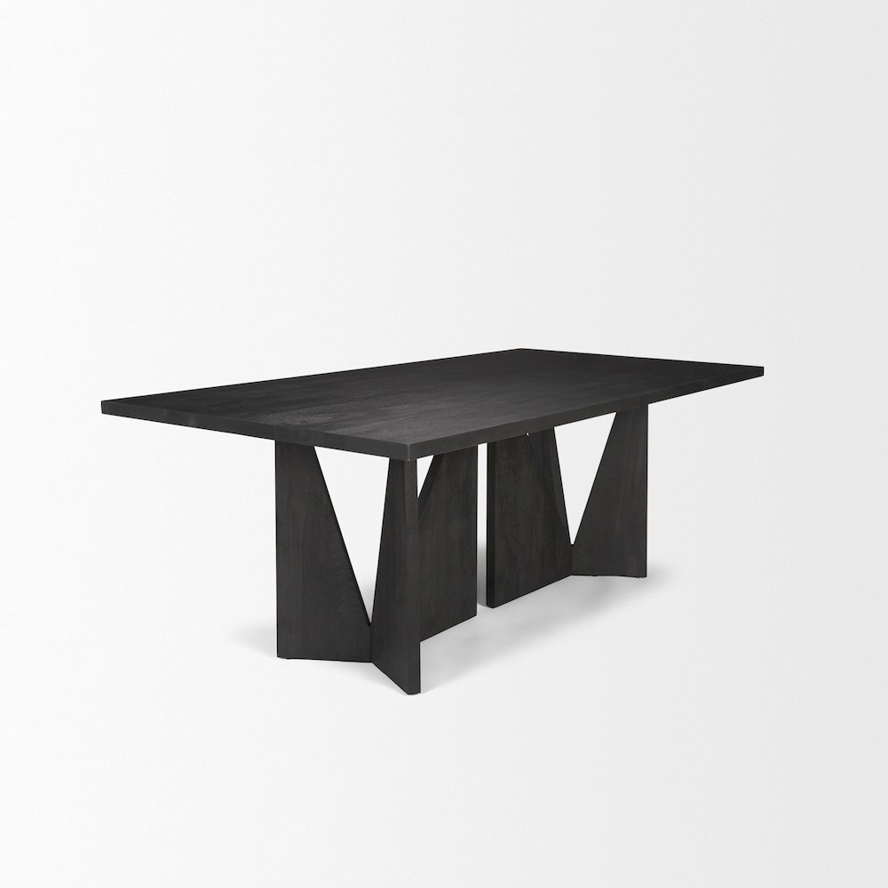 Tarro 84" Rectangular Textured Black Wood Geometrical Base Dining Table. Picture 8
