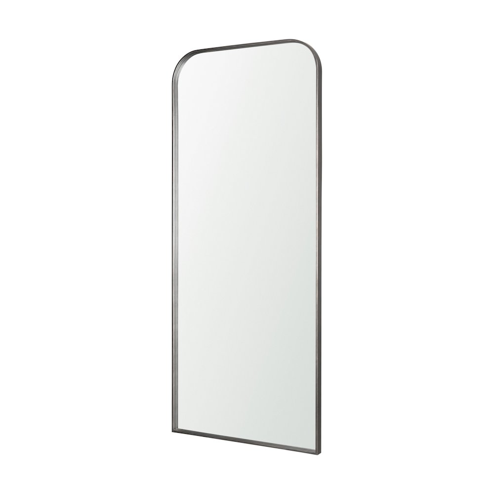 Tamira Tall Brushed Gunmetal Metal Arched Mirror. Picture 1