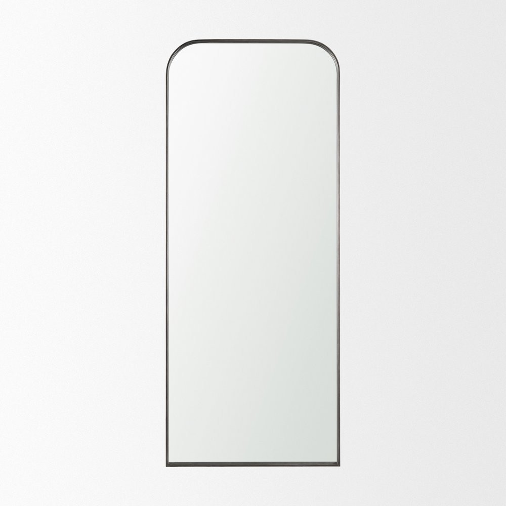 Tamira Tall Brushed Gunmetal Metal Arched Mirror. Picture 3