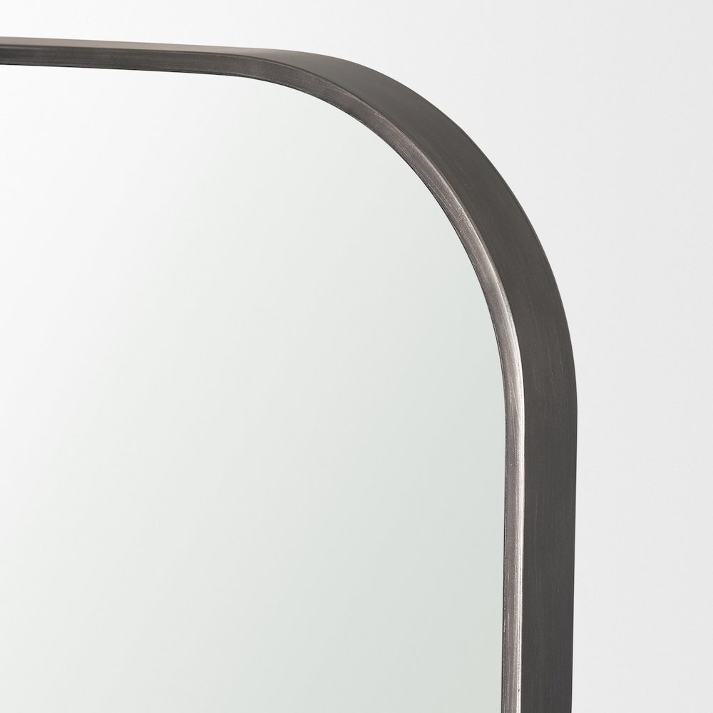 Tamira Tall Brushed Gunmetal Metal Arched Mirror. Picture 5