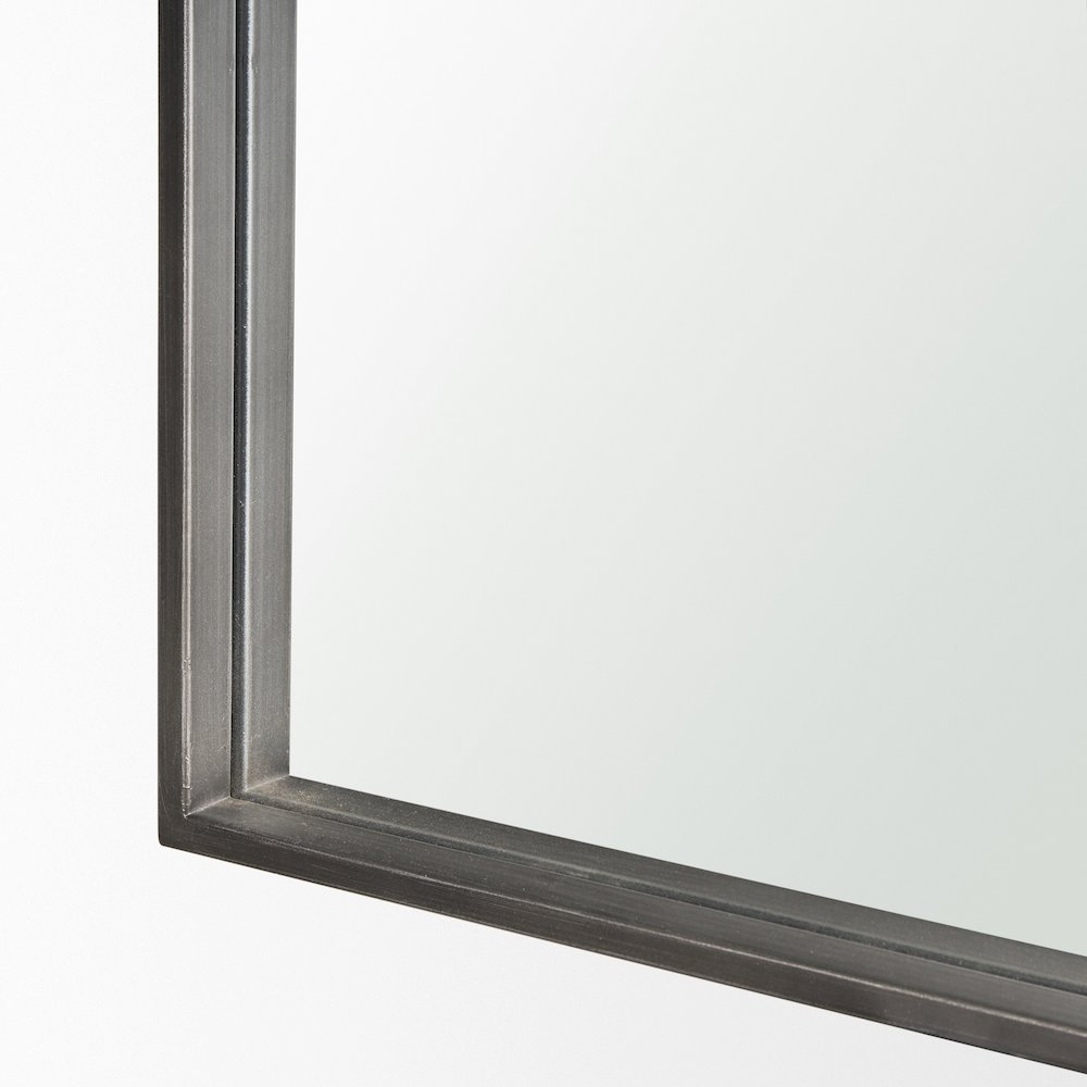 Tamira Tall Brushed Gunmetal Metal Arched Mirror. Picture 7