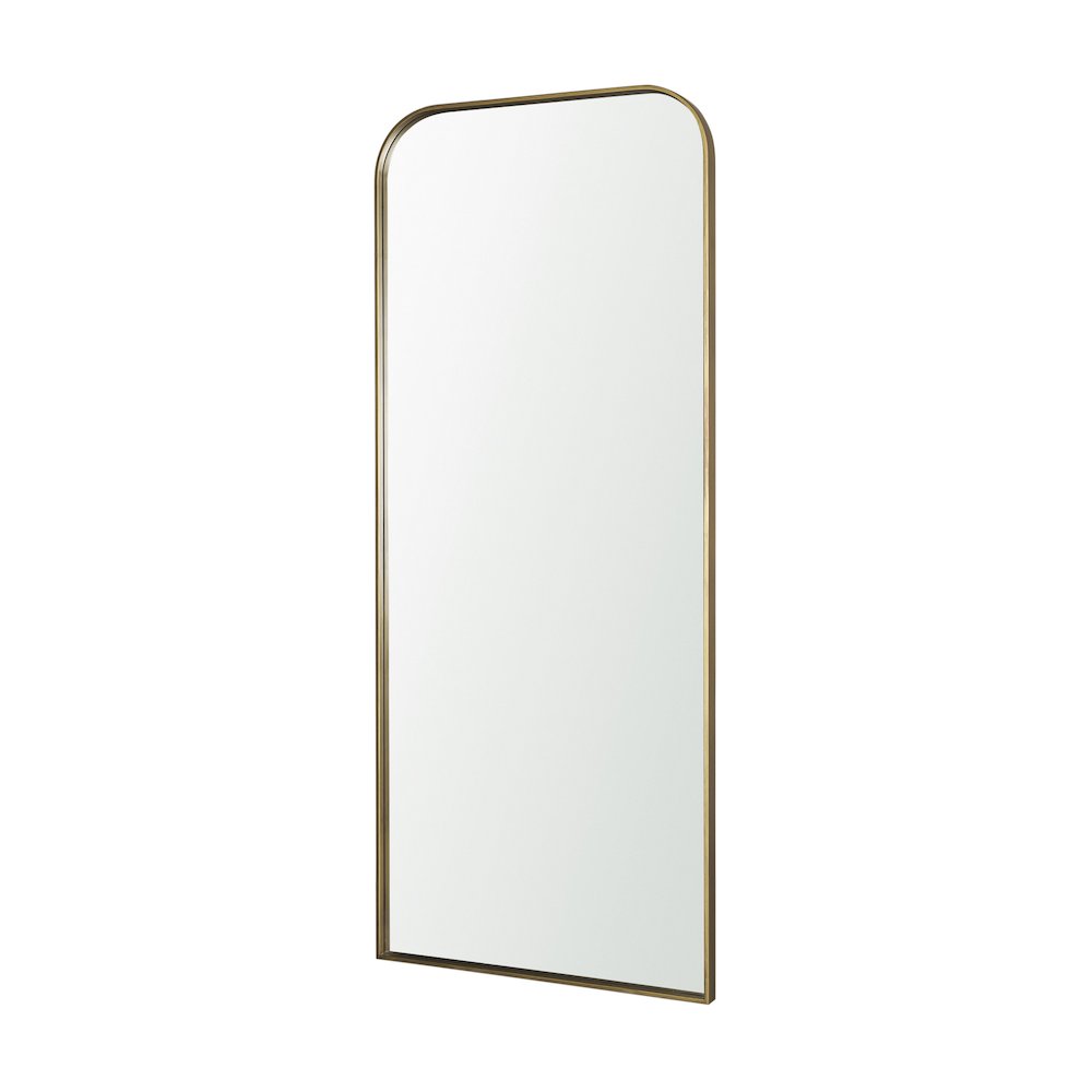 Tamira 75.8" Tall Brushed Brass Metal Arched Mirror. Picture 1