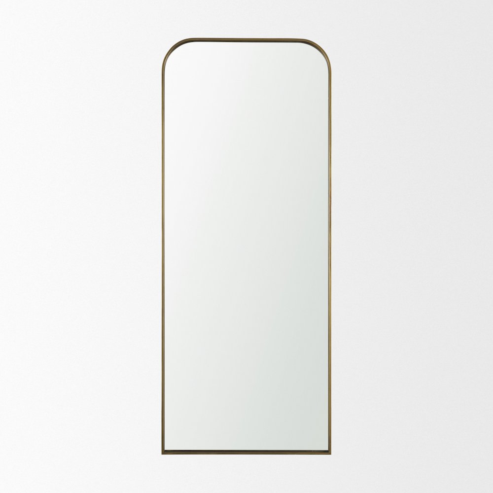 Tamira 75.8" Tall Brushed Brass Metal Arched Mirror. Picture 2