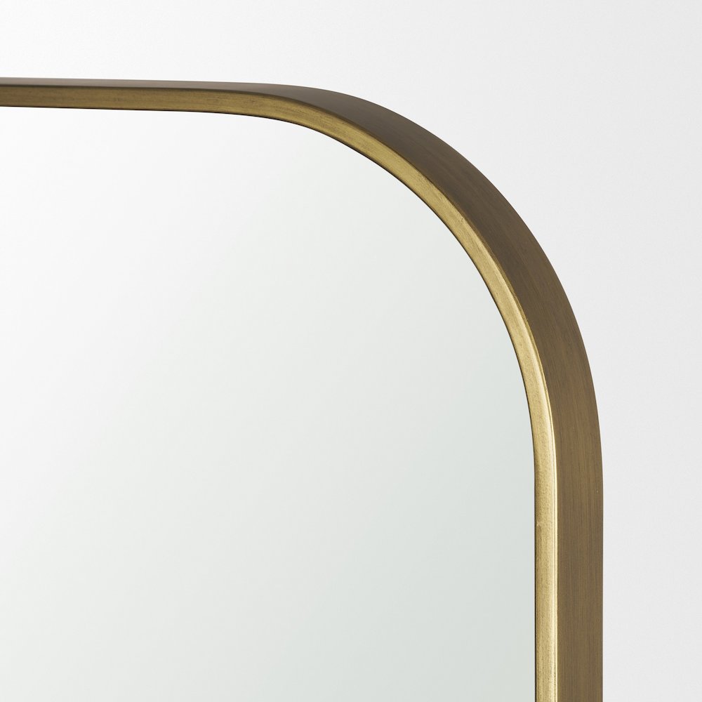 Tamira 75.8" Tall Brushed Brass Metal Arched Mirror. Picture 4