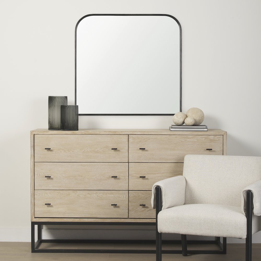 Timon Brushed Black Metal Frame Square Arched Mirror. Picture 2