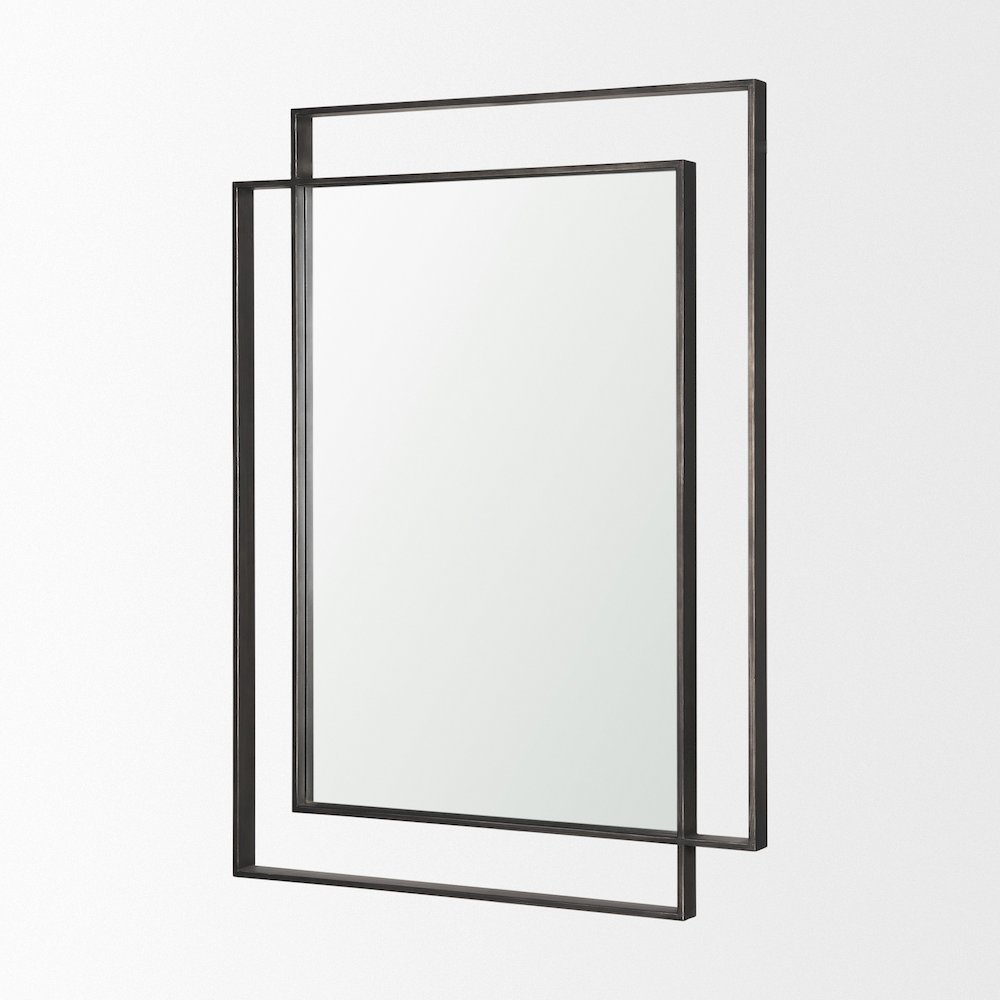 Tiva Rectangular Dual Metal Frame Gunmetal Mirror. Picture 3