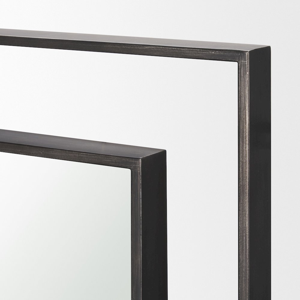 Tiva Rectangular Dual Metal Frame Gunmetal Mirror. Picture 5