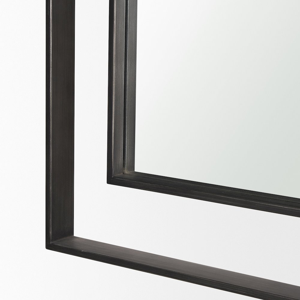Tiva Rectangular Dual Metal Frame Gunmetal Mirror. Picture 7