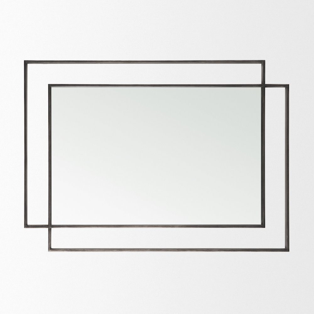Tiva Rectangular Dual Metal Frame Gunmetal Mirror. Picture 8