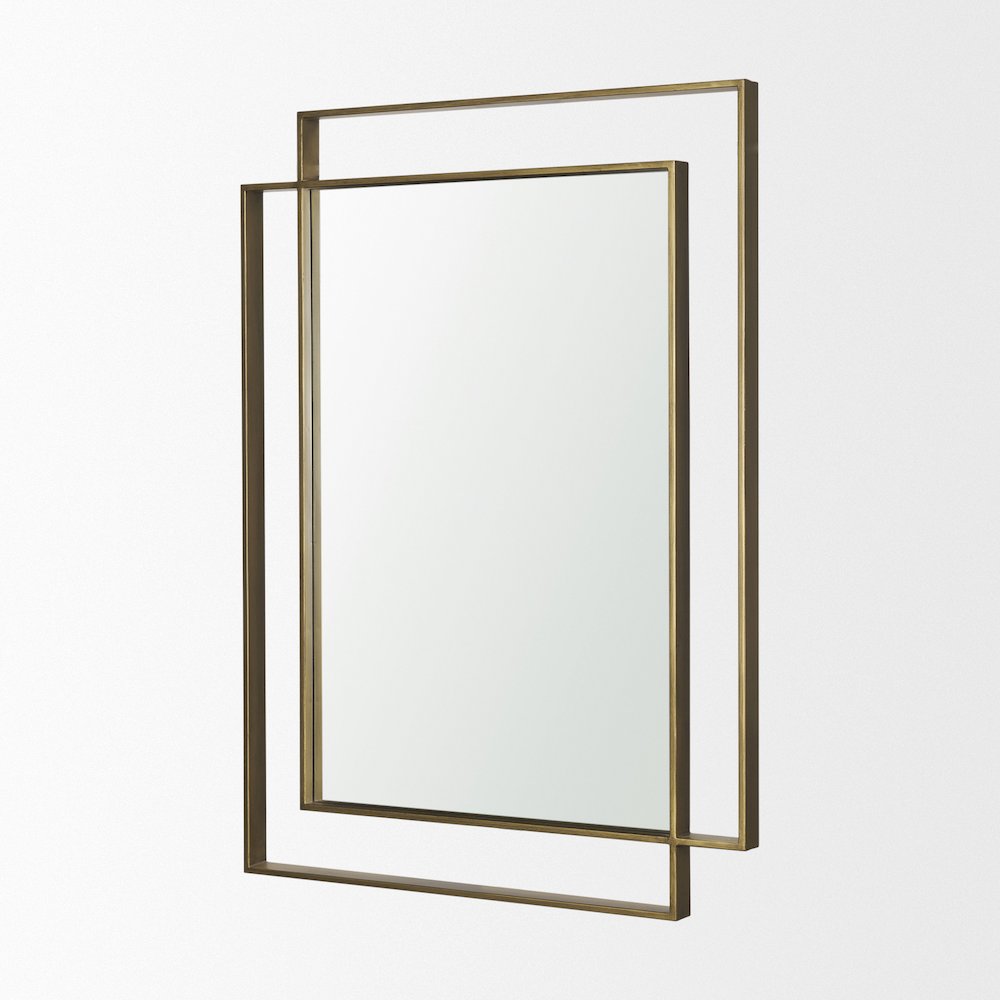 Tiva Rectangular Dual Brushed Gold Metal Framed Mirror. Picture 3