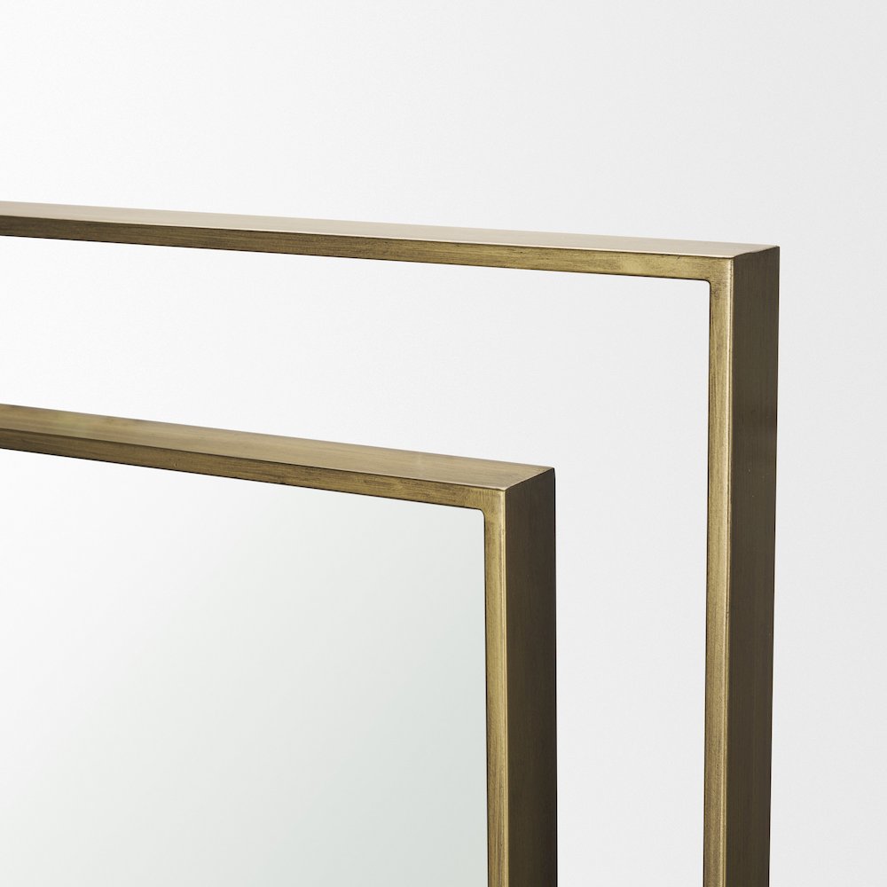 Tiva Rectangular Dual Brushed Gold Metal Framed Mirror. Picture 5