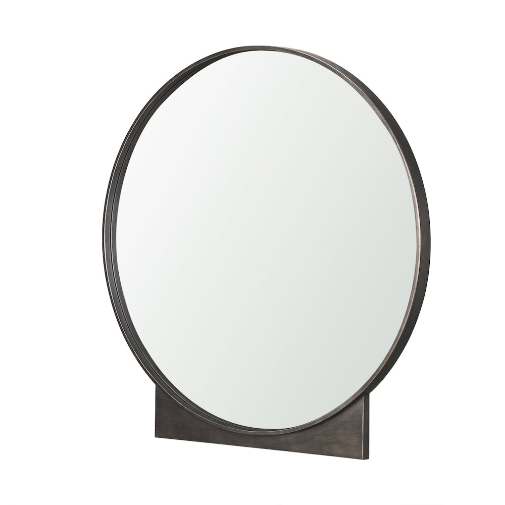Tillie Round Gunmetal Textured Metal Frame Wall Mirror. Picture 1