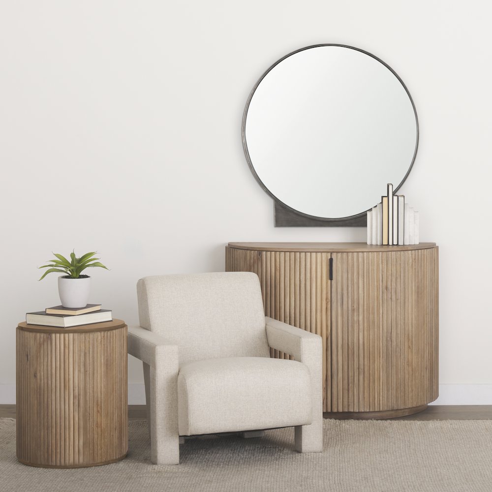 Tillie Round Gunmetal Textured Metal Frame Wall Mirror. Picture 2