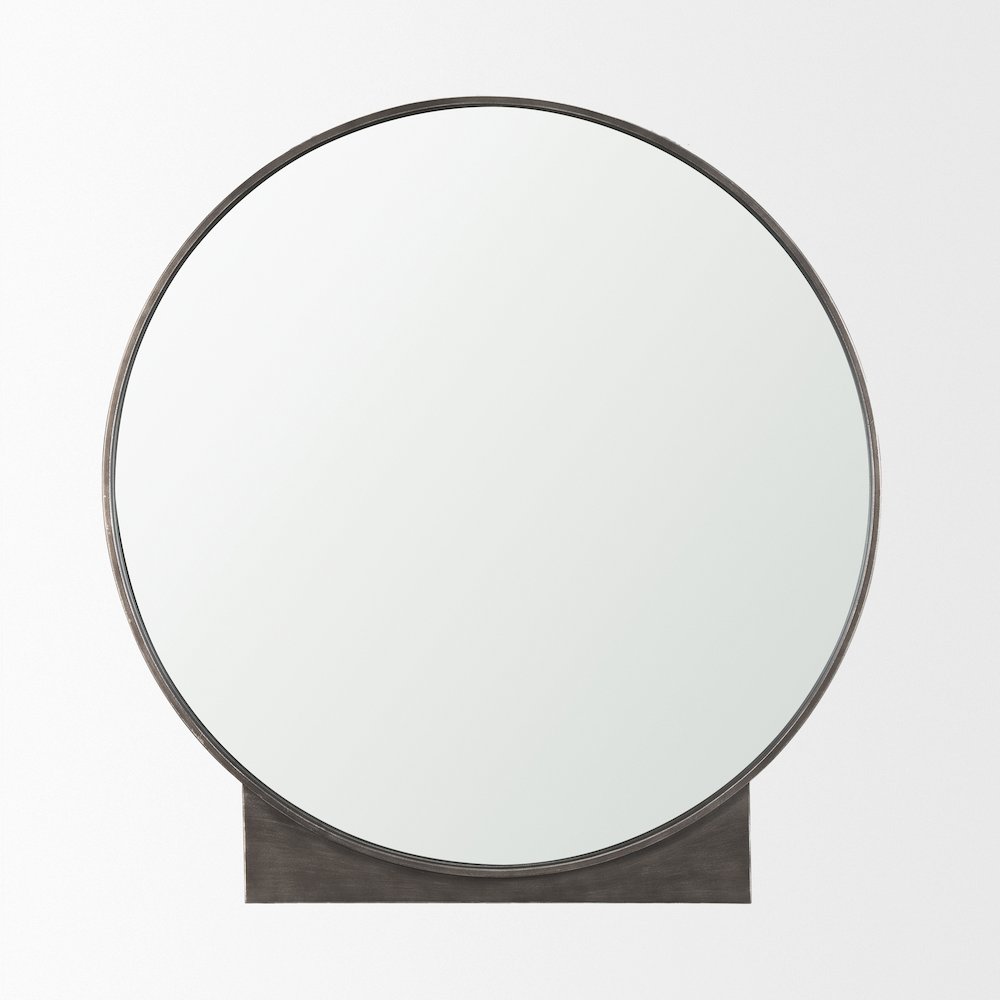 Tillie Round Gunmetal Textured Metal Frame Wall Mirror. Picture 3