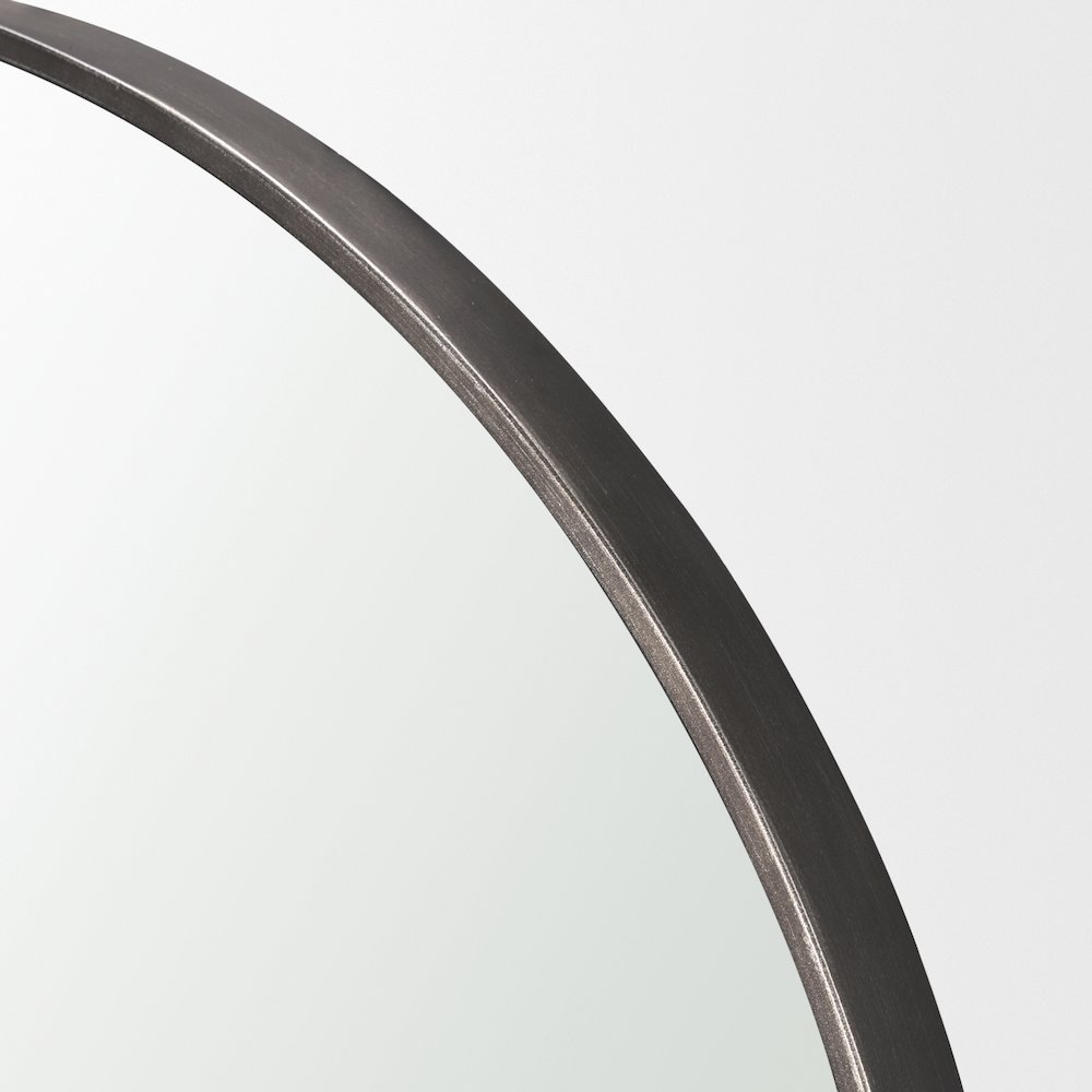 Tillie Round Gunmetal Textured Metal Frame Wall Mirror. Picture 4