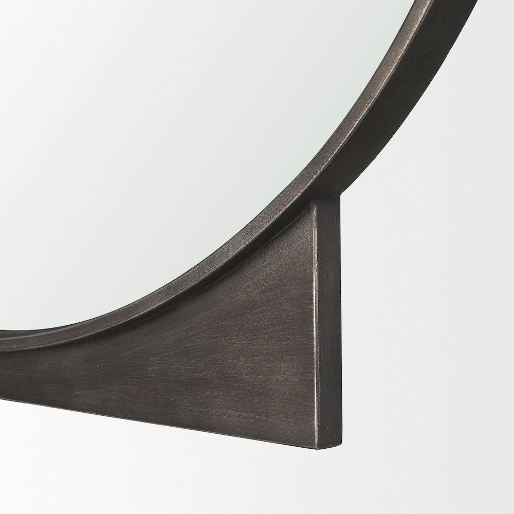 Tillie Round Gunmetal Textured Metal Frame Wall Mirror. Picture 5