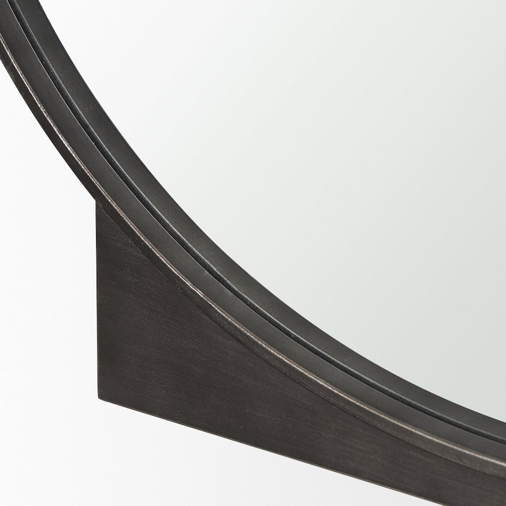 Tillie Round Gunmetal Textured Metal Frame Wall Mirror. Picture 6