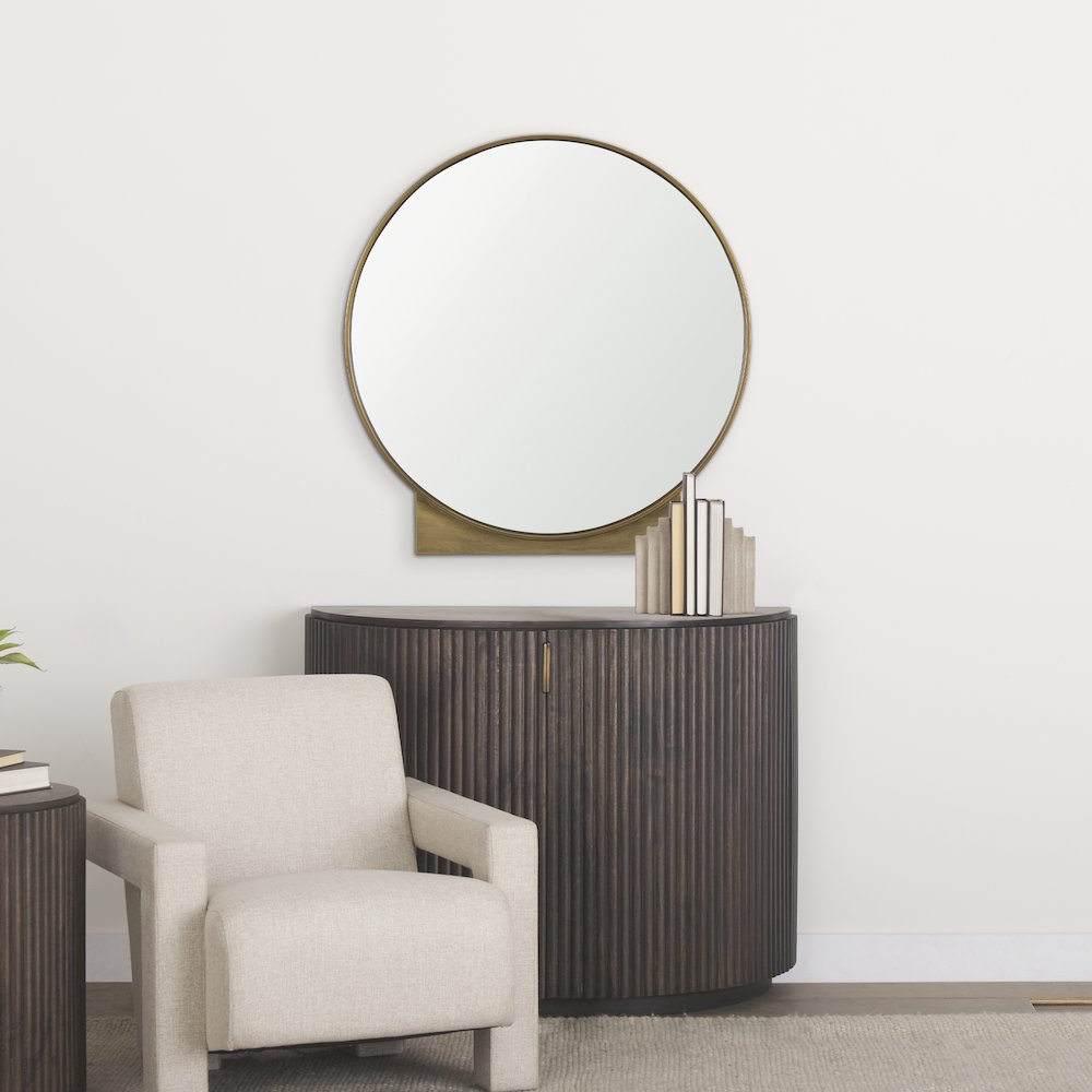 Tillie Round Brushed Gold Metal Frame Wall Mirror. Picture 2