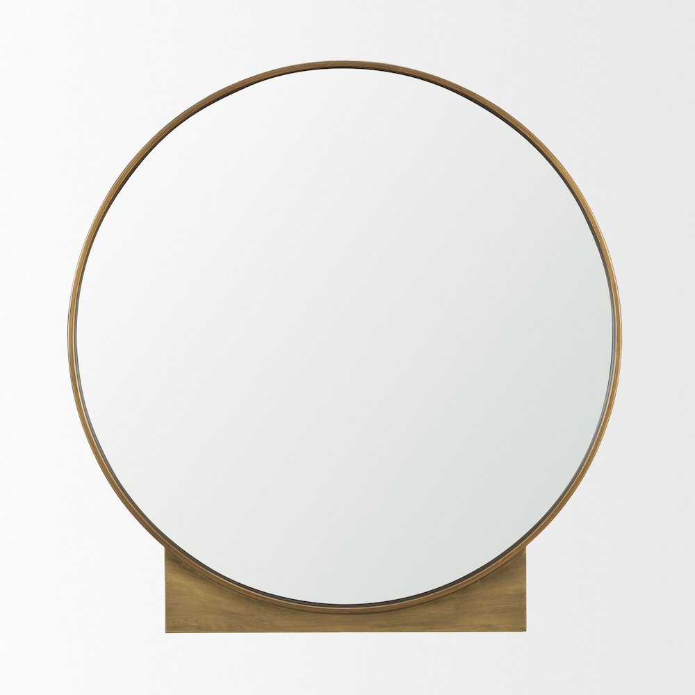 Tillie Round Brushed Gold Metal Frame Wall Mirror. Picture 3
