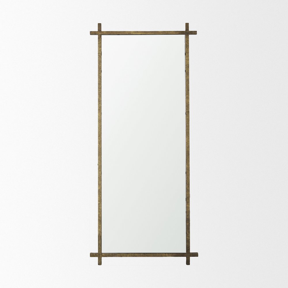TorTextured Gold Metal Cross Frame Wall Mirror. Picture 2