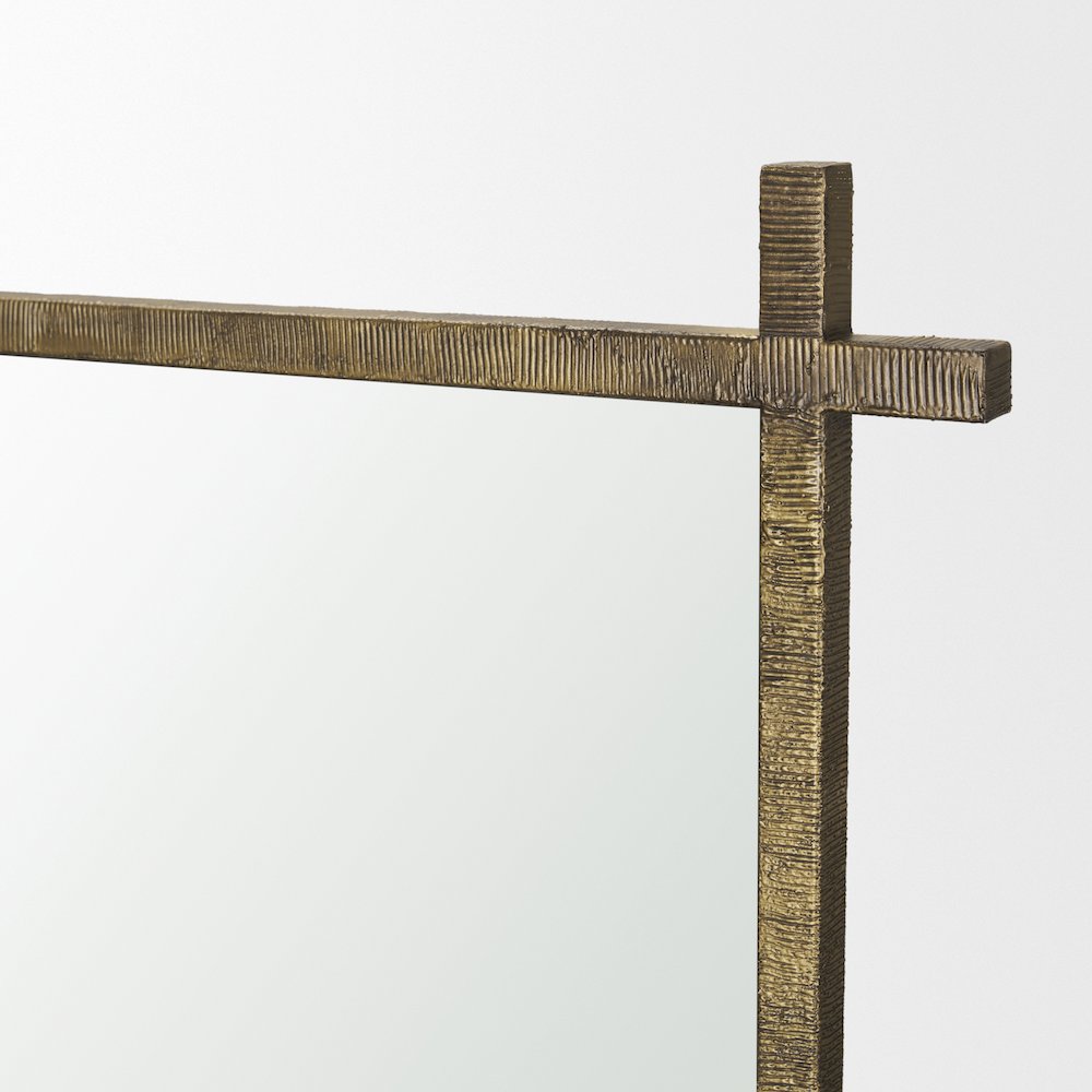 TorTextured Gold Metal Cross Frame Wall Mirror. Picture 4