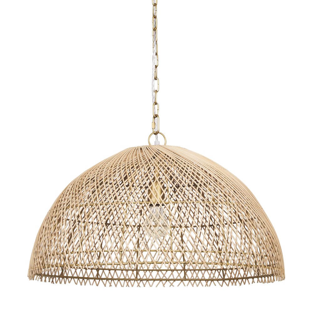 Thad 1-Light Natural Woven Rattan Dome Pendant. Picture 1