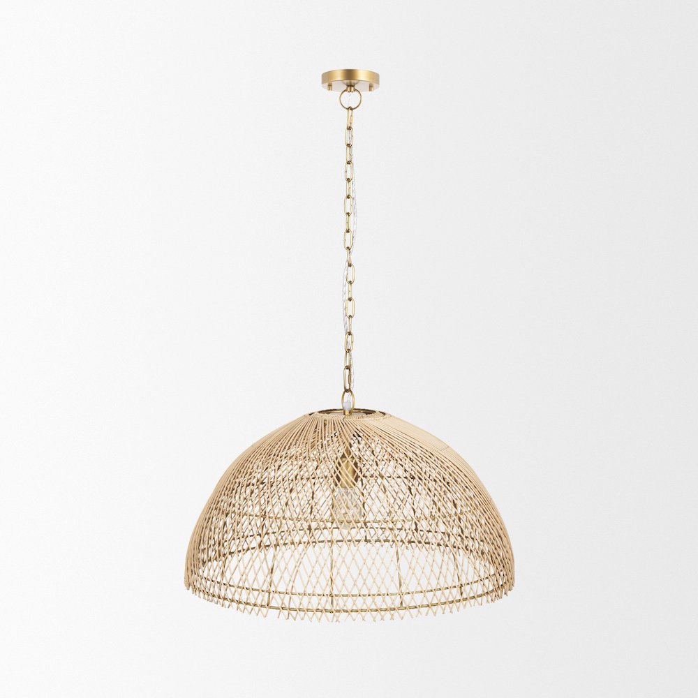Thad 1-Light Natural Woven Rattan Dome Pendant. Picture 3
