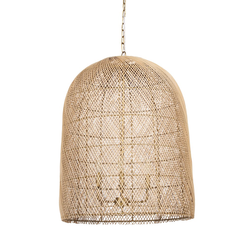 4-Light Natural Woven Rattan Foyer Chandelier. Picture 1