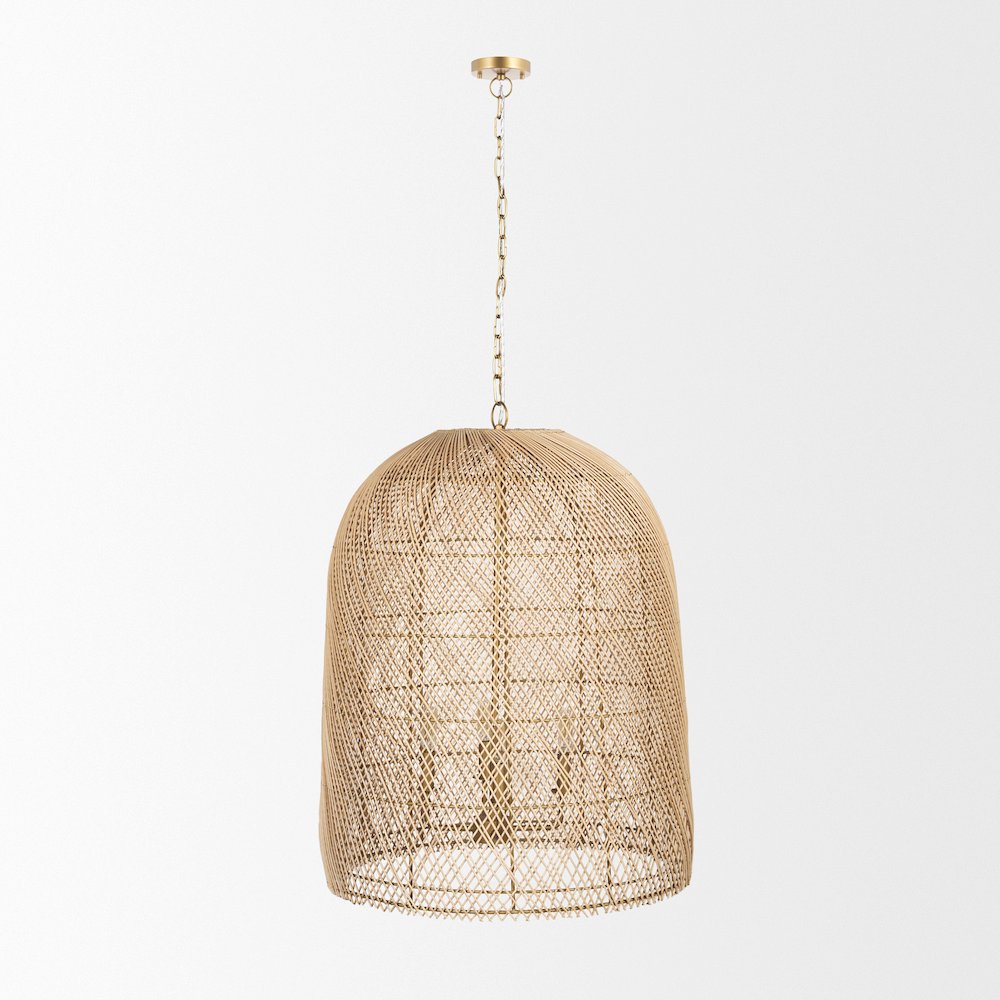 4-Light Natural Woven Rattan Foyer Chandelier. Picture 3