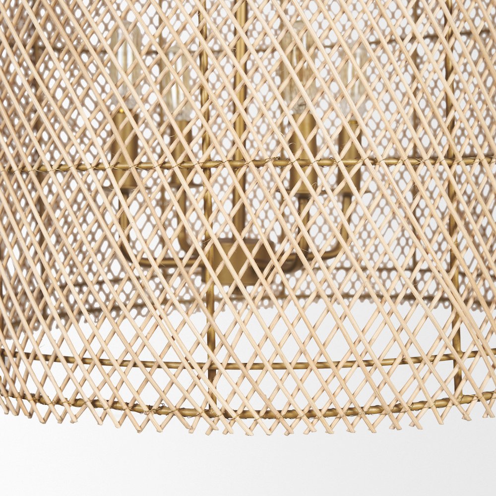 4-Light Natural Woven Rattan Foyer Chandelier. Picture 9