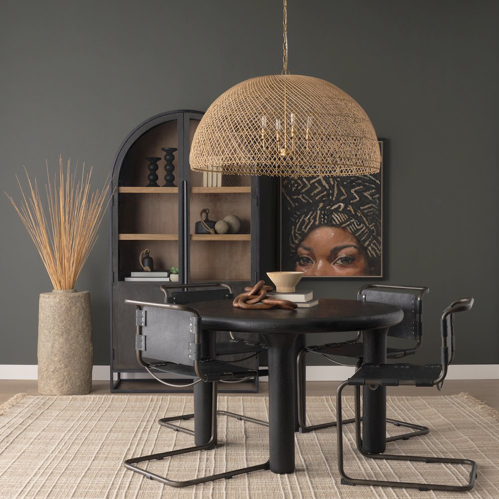 4-Light Natural Woven Rattan Dome Chandelier. Picture 2